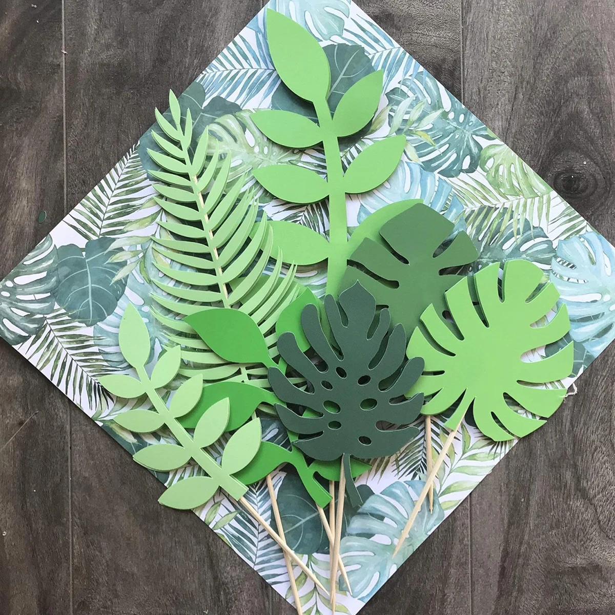 Baby Nursery Jungle Theme - Glittery Tropical Leaves Cake Topper Palm
