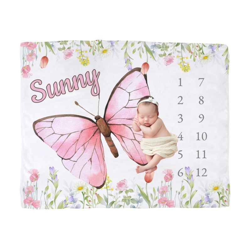 Baby Nursery Mat - VIKAMA Watercolor Pink Butterfly Baby Milestone