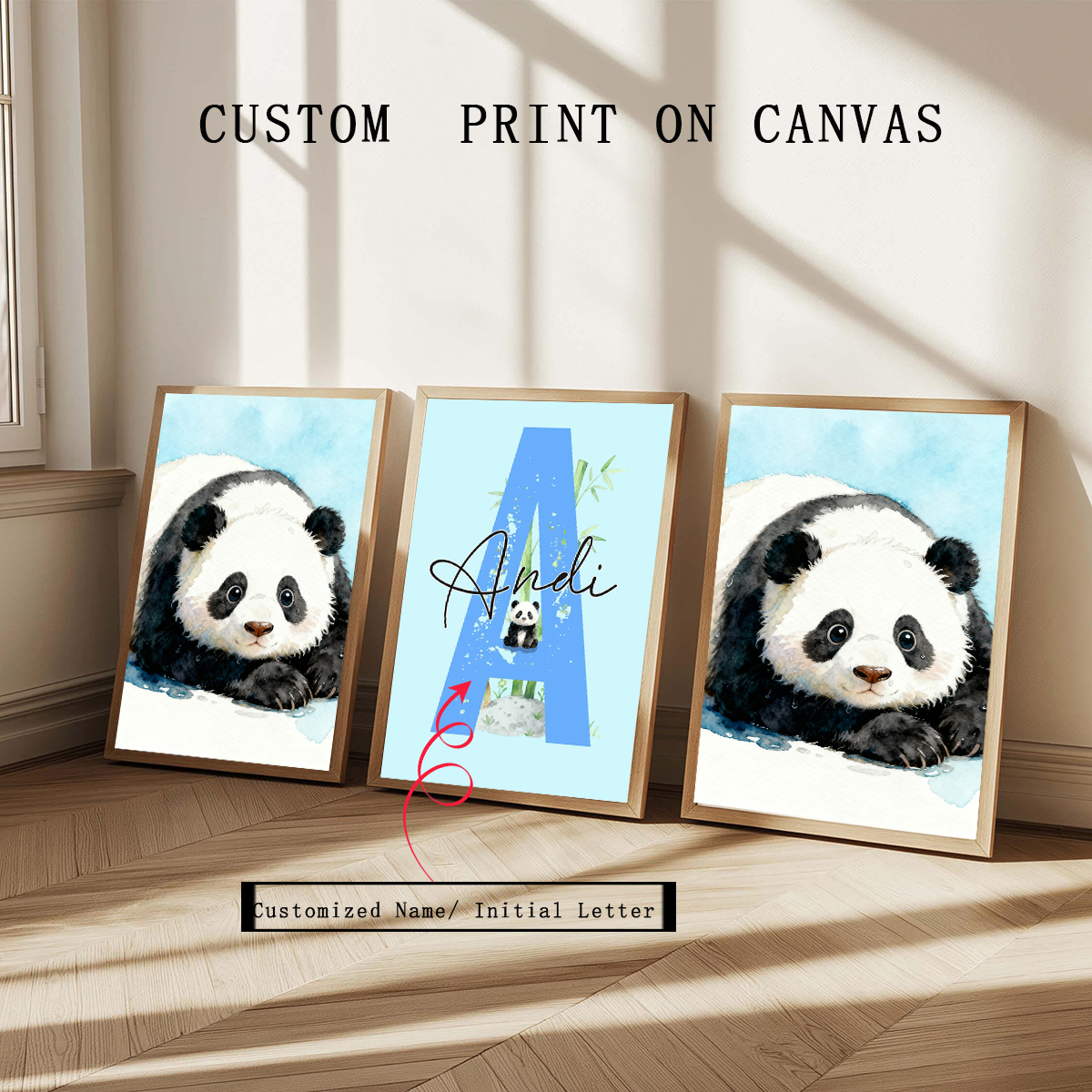 Baby Nursery Home - 3pcs Personalized Panda Nursery Prints: Girls