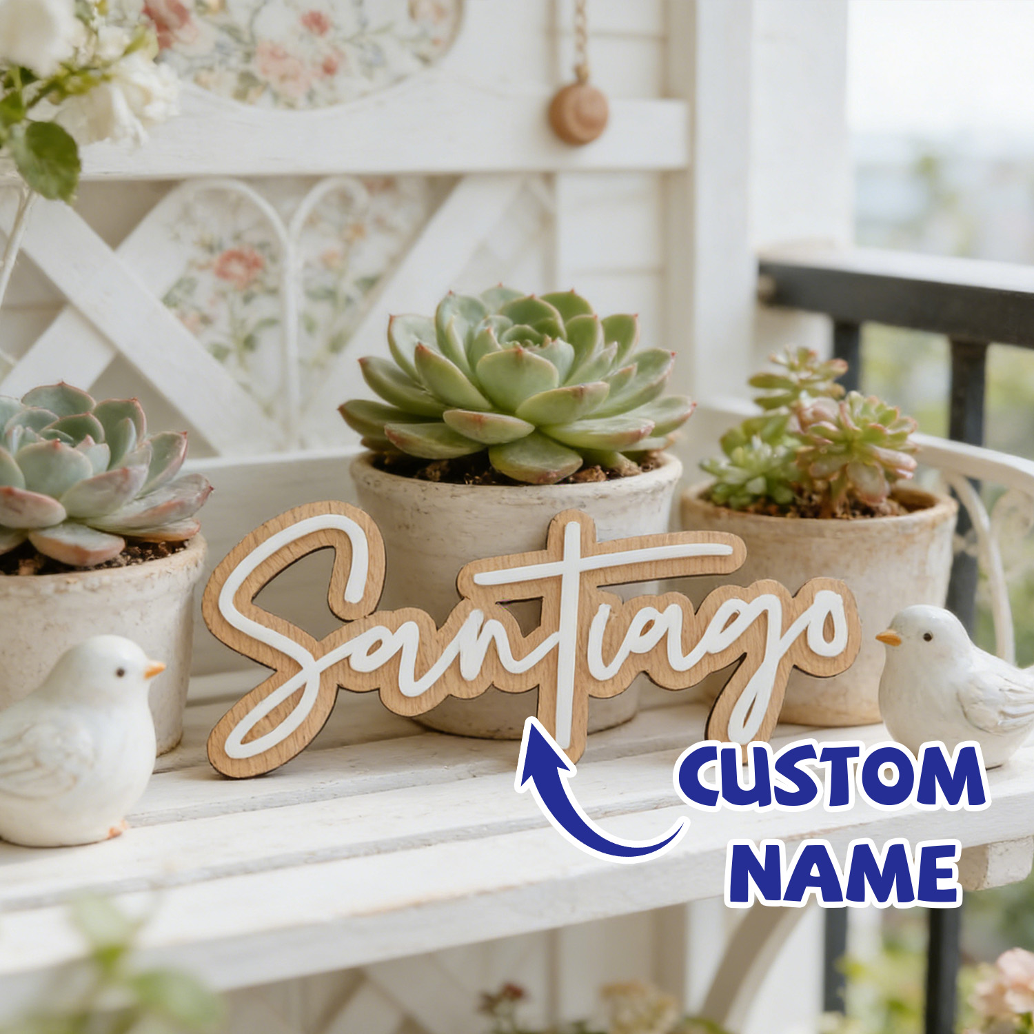Baby Nursery Home - 1Pc Custom Name Cute White Wooden