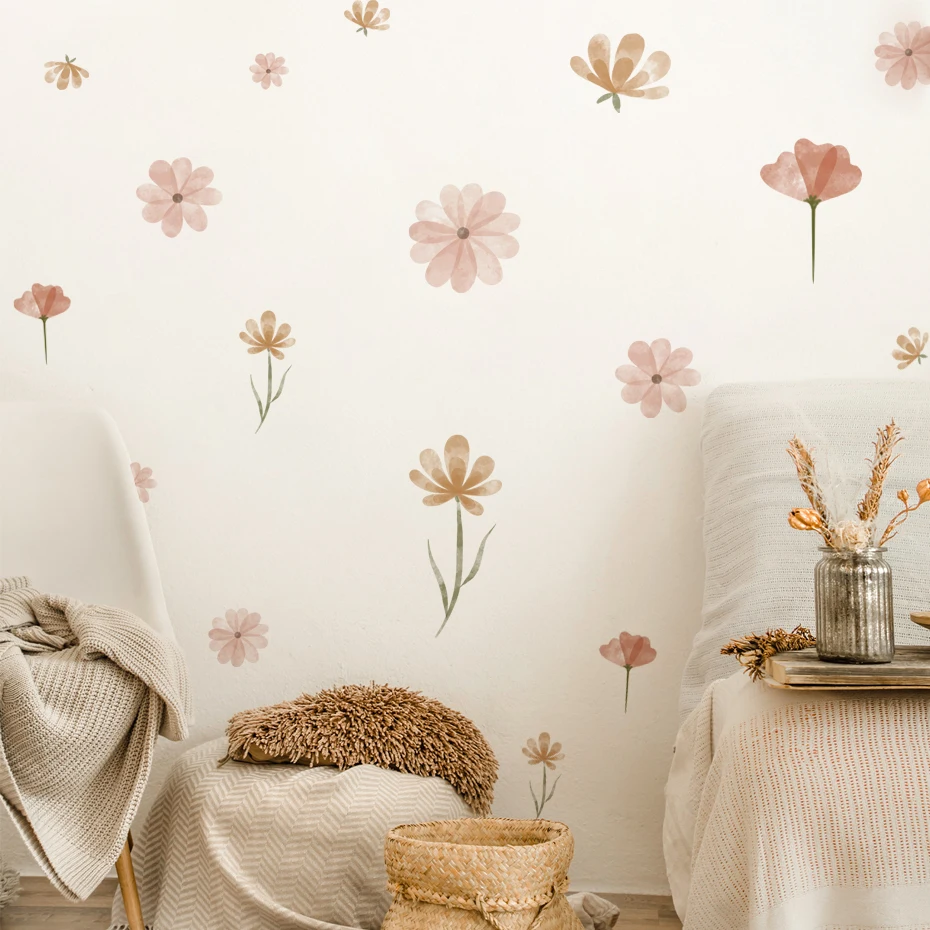 Baby Nursery Decor Boy - Boho Flowers Wall Stickers Child Watercolor