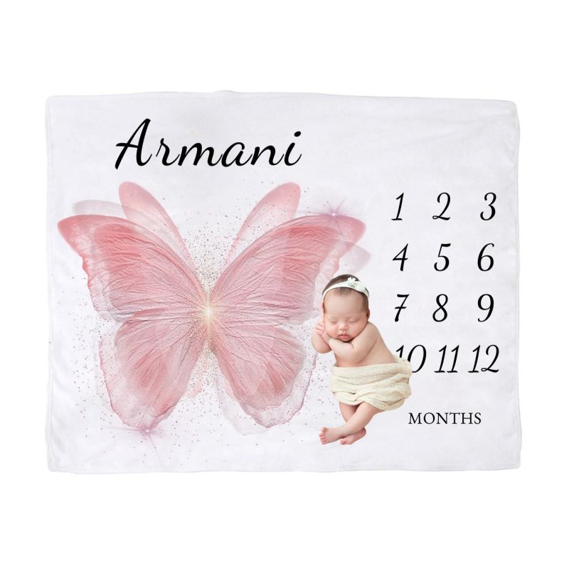 Baby Nursery Mat - VIKAMA Pink Butterfly Baby Milestone Blanket,