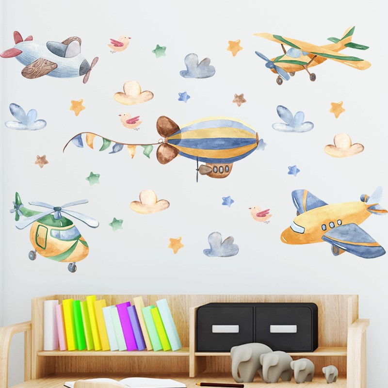 Baby Nursery Decor Boy - Cartoon Helicopter Aircraft Fighter Jet Wall