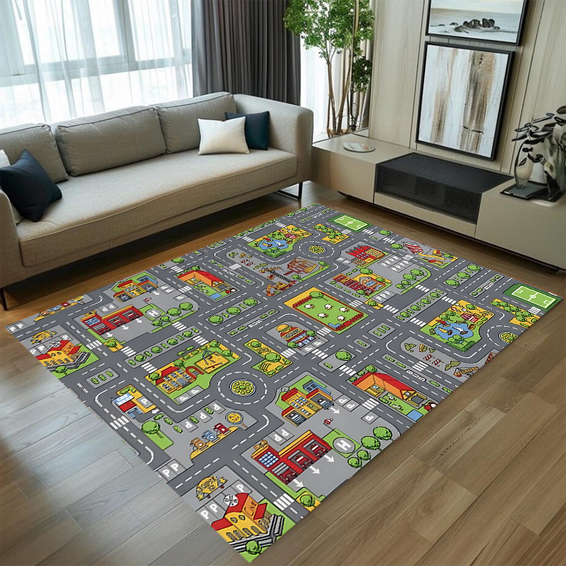 Baby Nursery Game - Cute Car Track Play Rug Green