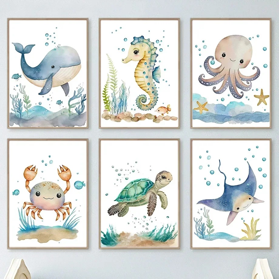 Baby Nursery Kids - Cute Whale Sea Horse Octopus Crab