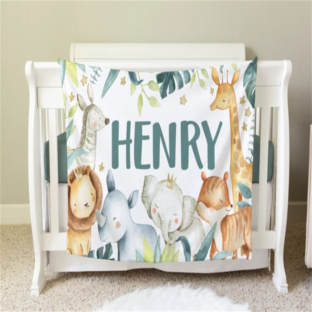 Baby Nursery Jungle Theme - Safari Blanket, Personalized Baby Blanket Gift,