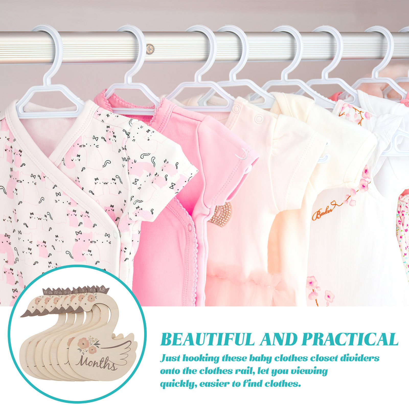 7Pcs Swan Baby Clothes Size Di - مراجعة Closet Organizer Baby وسعره