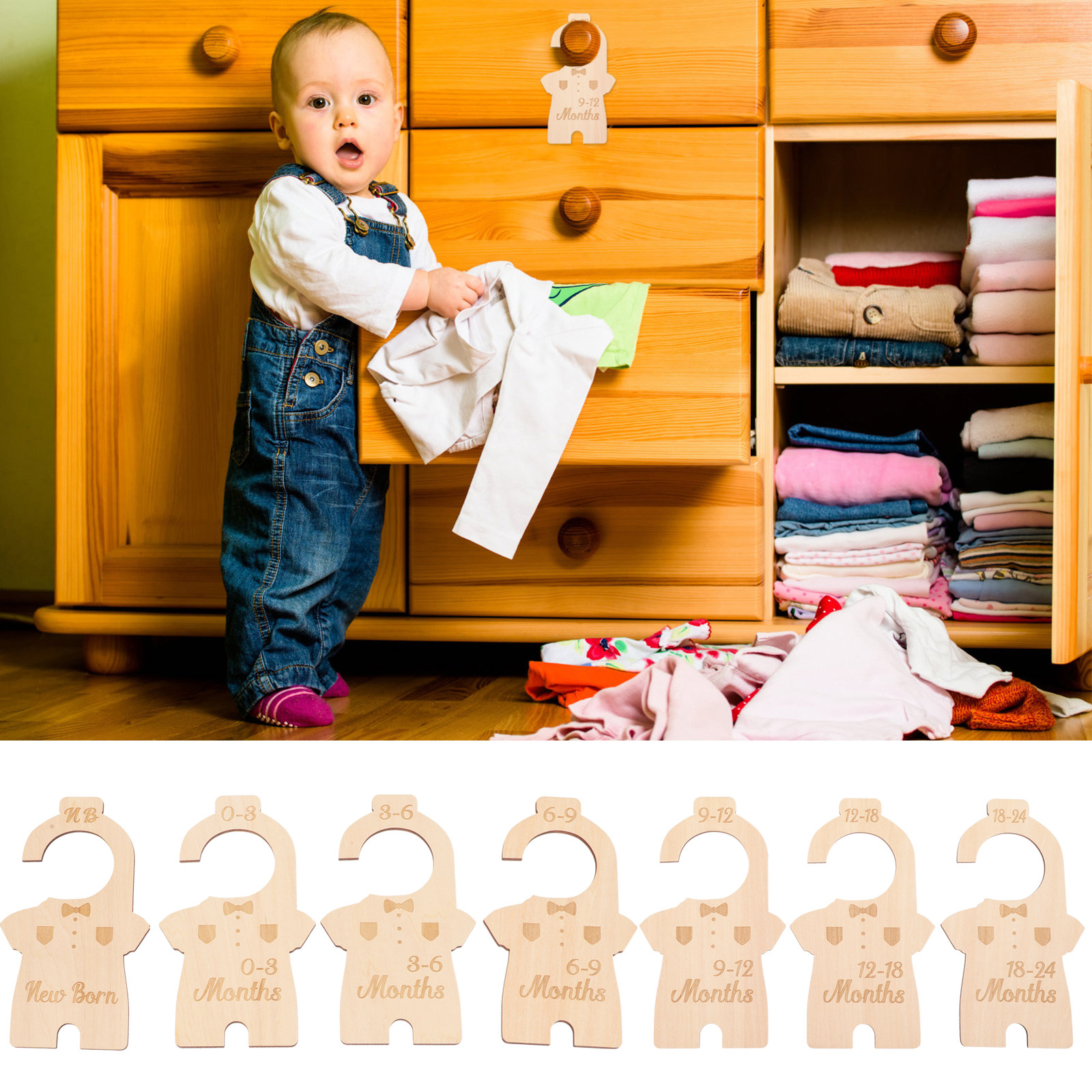 7Pcs Wooden Baby Clothes Size  - مراجعة Baby Nursery Closet Organization وسعره