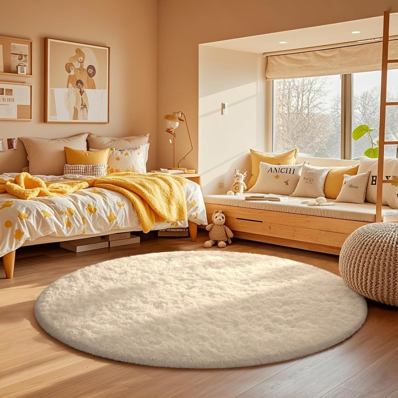Round Cream White Rug Soft Flu - مراجعة Baby Nursery Game وسعره