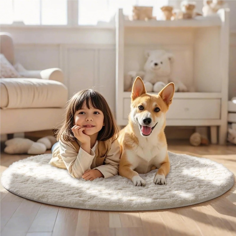 Round Cream White Rug Soft Flu - مراجعة Baby Nursery Game وسعره