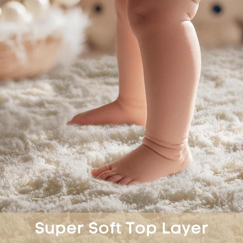 Round Cream White Rug Soft Flu - مراجعة Baby Nursery Game وسعره