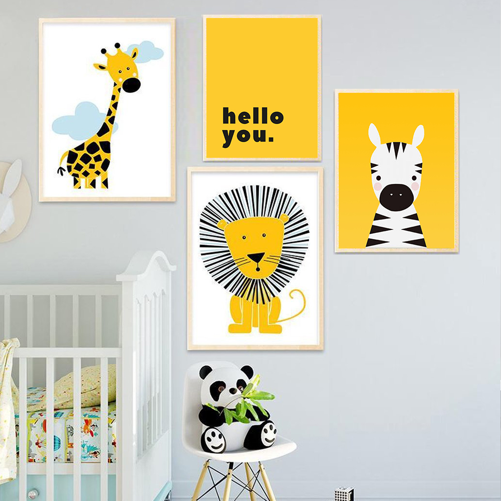 Cartoon Animal Posters Yellow  - مراجعة Baby Nursery Yellow Walls وسعره