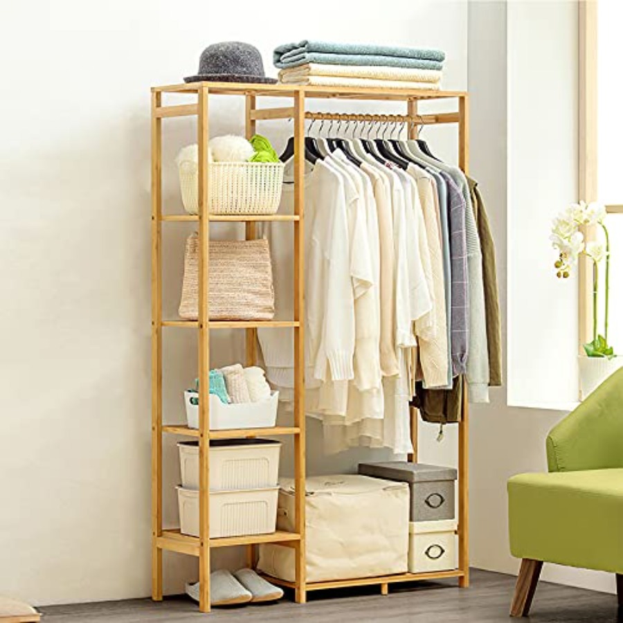 Bamboo Clothing Rack with 6 Ti - مراجعة Closet Organizer Baby وسعره