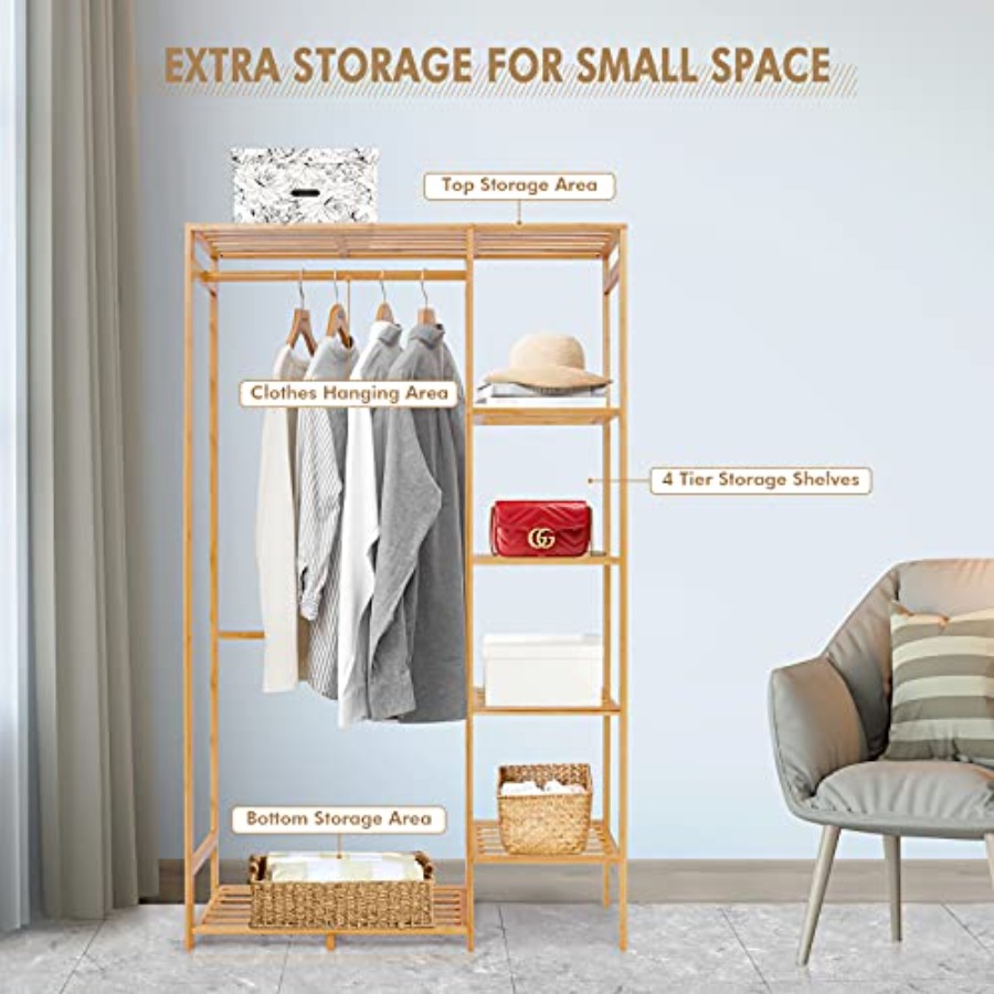 Bamboo Clothing Rack with 6 Ti - مراجعة Closet Organizer Baby وسعره