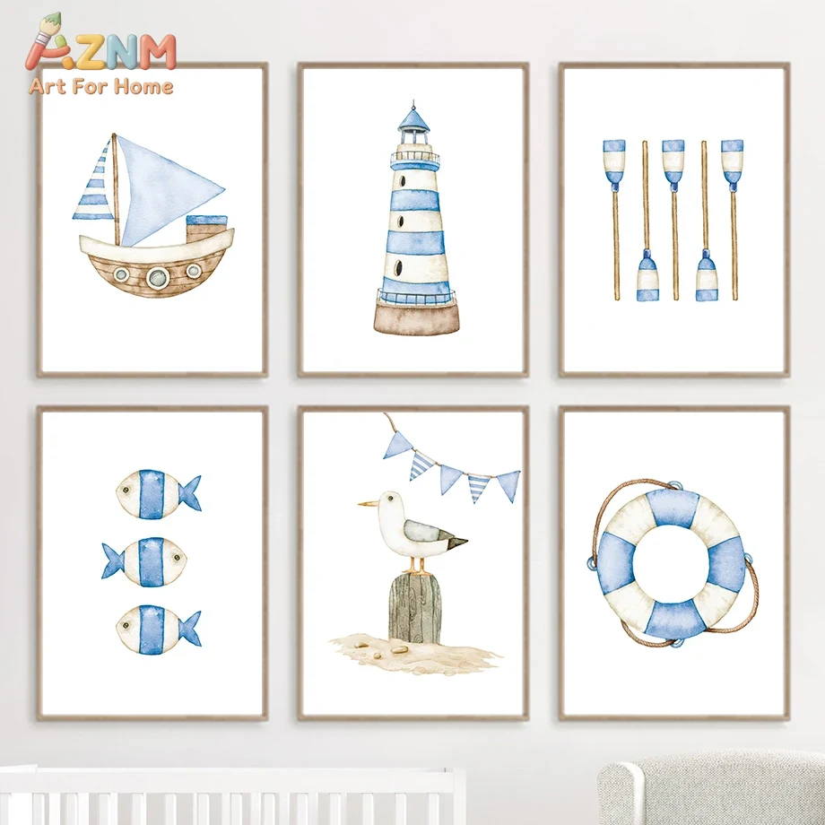 Sailboat Lighthouse Fish Nauti - مراجعة Baby Nursery Kids وسعره