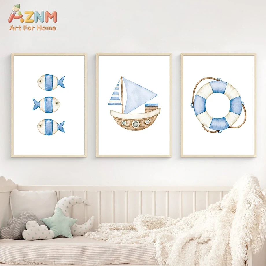Sailboat Lighthouse Fish Nauti - مراجعة Baby Nursery Kids وسعره