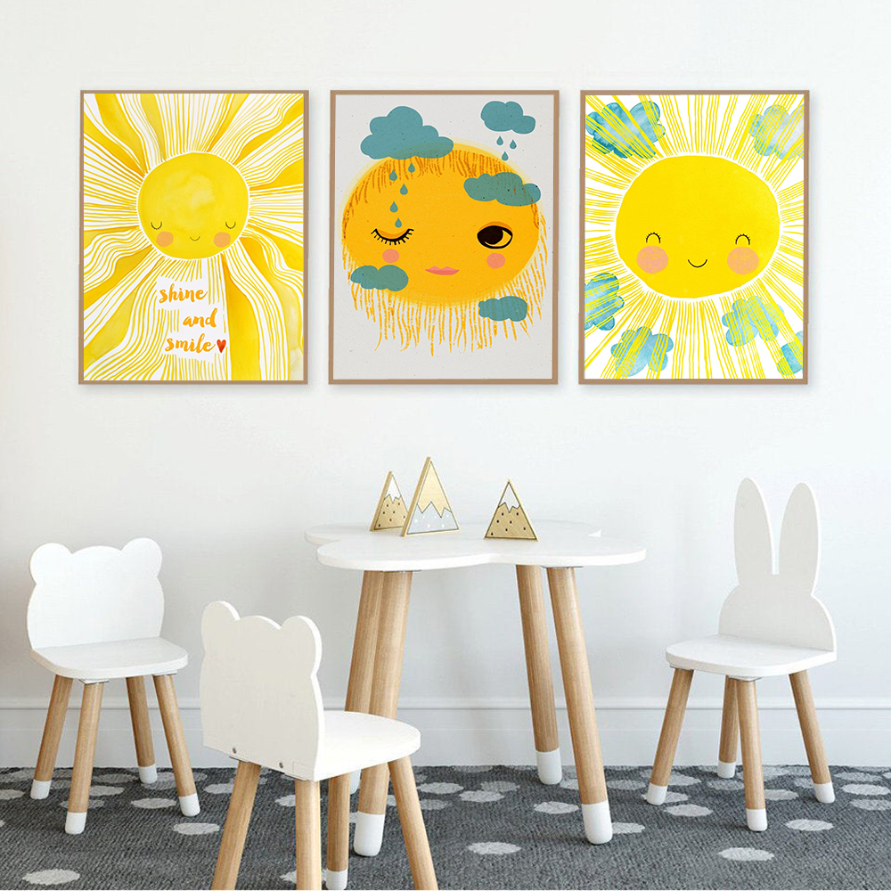 Cartoon Yellow Sun Cloud Nurse - مراجعة Baby Nursery Yellow Walls وسعره