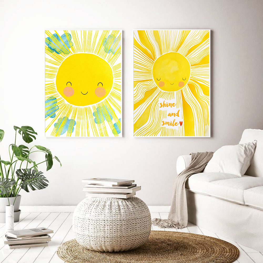 Cartoon Yellow Sun Cloud Nurse - مراجعة Baby Nursery Yellow Walls وسعره