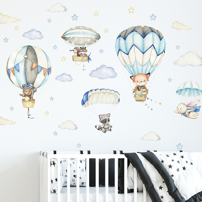 Cartoon Cute Animals Hot Air B - مراجعة Baby Nursery Home وسعره