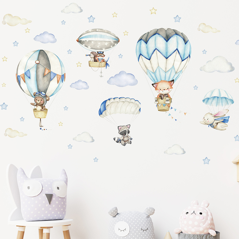 Cartoon Cute Animals Hot Air B - مراجعة Baby Nursery Home وسعره