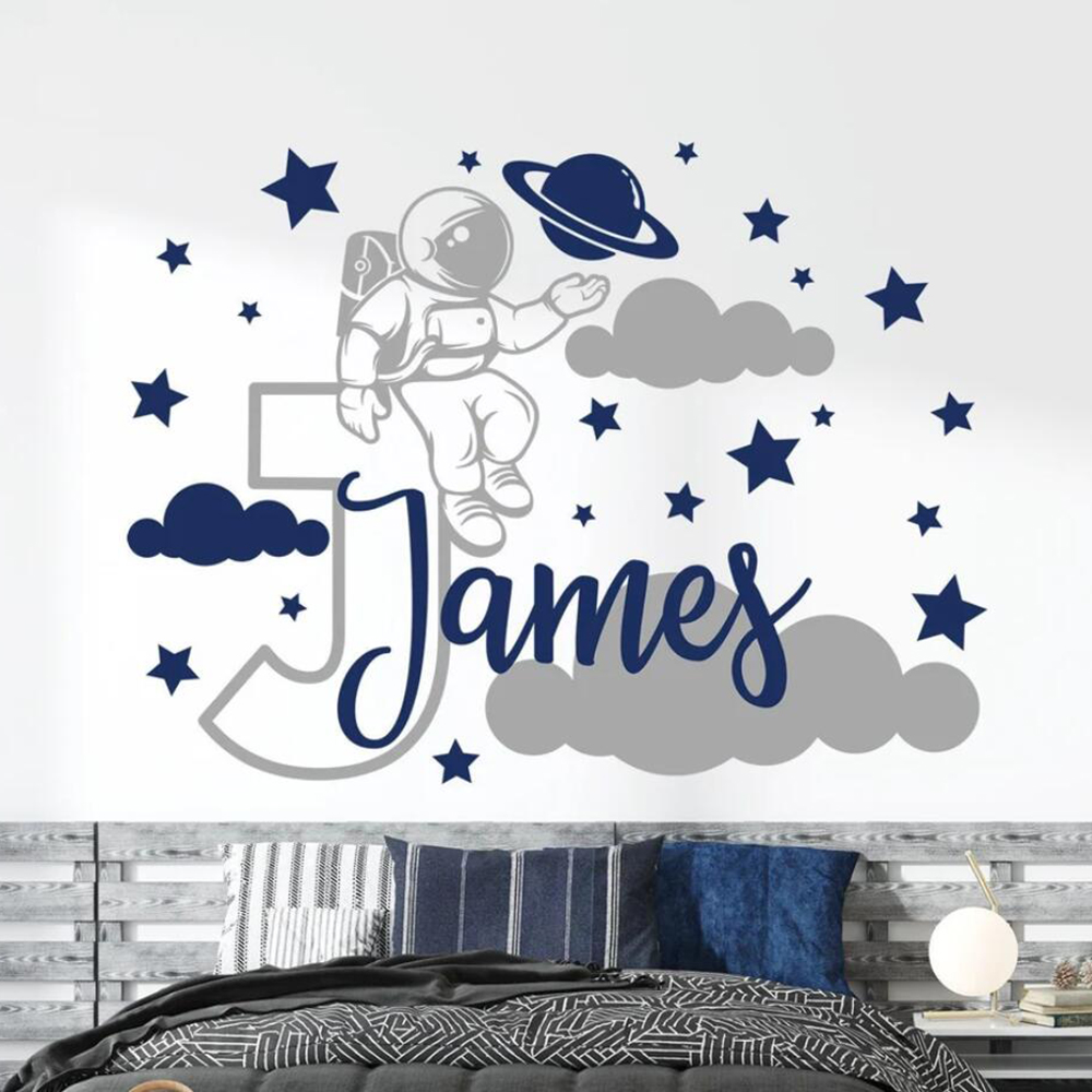 Custom Name Cartoon Space Astr - مراجعة Baby Nursery Decor Boy وسعره