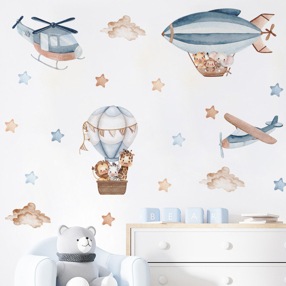 Watercolor Animals Hot Air Bal - مراجعة Baby Nursery Decor Boy وسعره