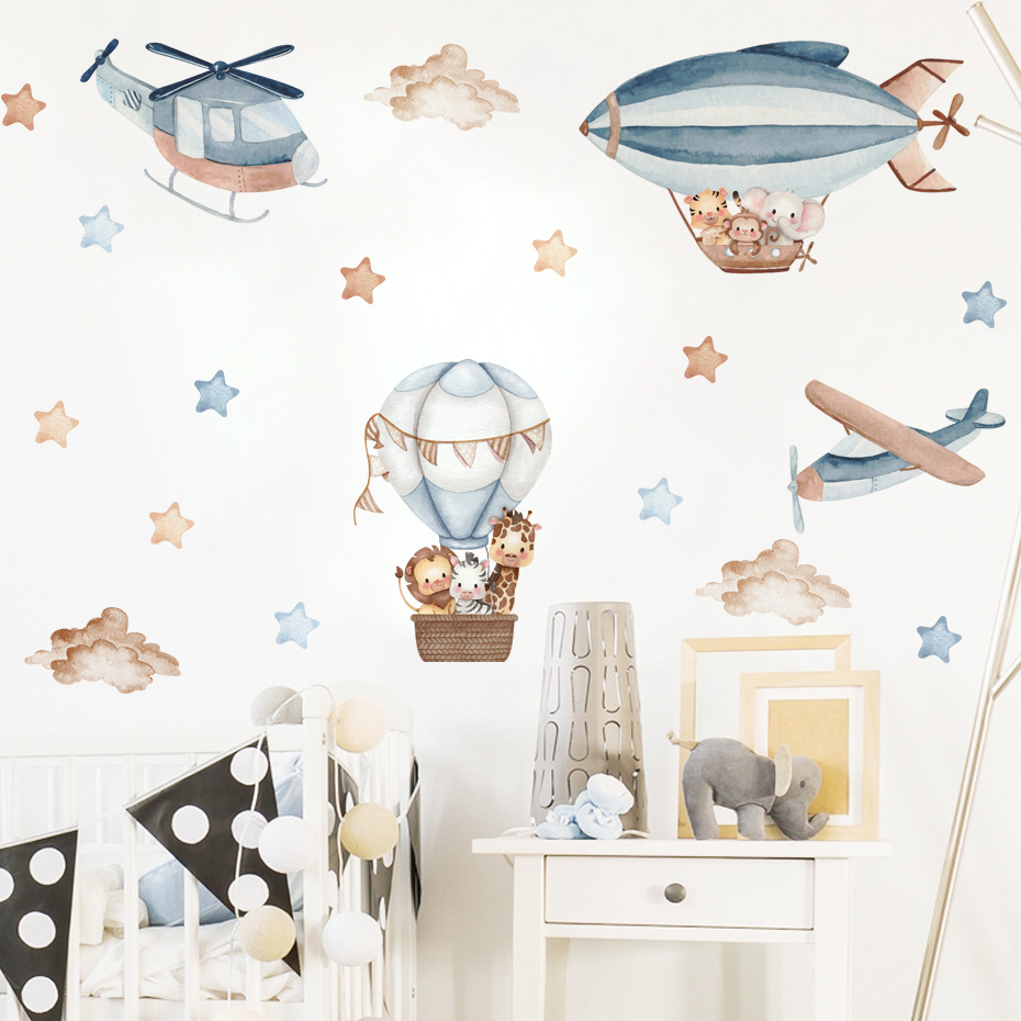 Watercolor Animals Hot Air Bal - مراجعة Baby Nursery Decor Boy وسعره