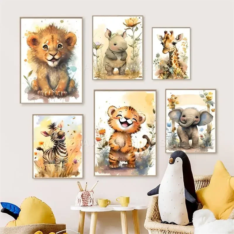 Watercolor Lion Giraffe Tiger  - مراجعة Baby Nursery Kids وسعره