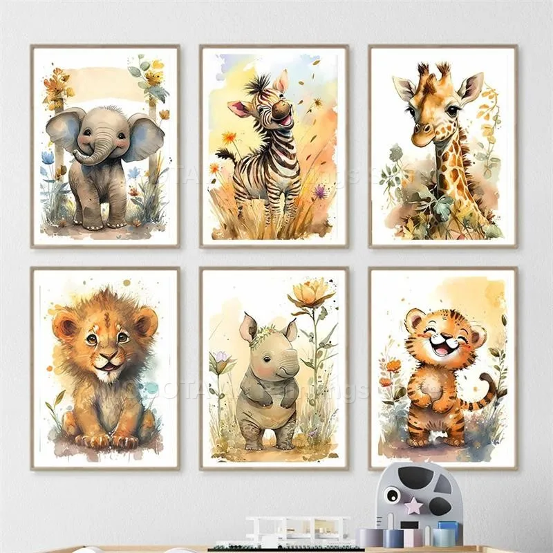 Watercolor Lion Giraffe Tiger  - مراجعة Baby Nursery Kids وسعره