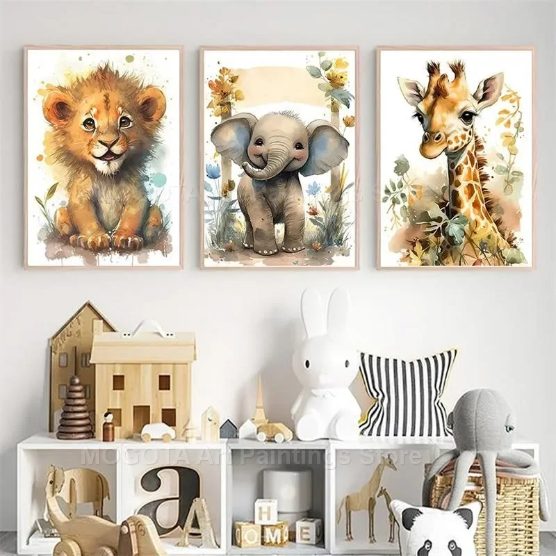 Watercolor Lion Giraffe Tiger  - مراجعة Baby Nursery Kids وسعره