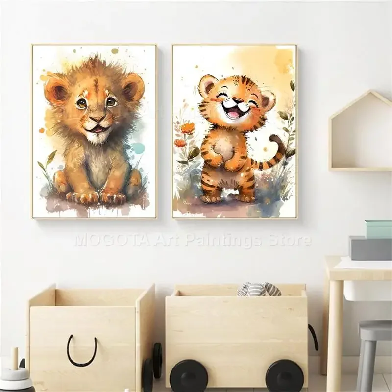 Watercolor Lion Giraffe Tiger  - مراجعة Baby Nursery Kids وسعره