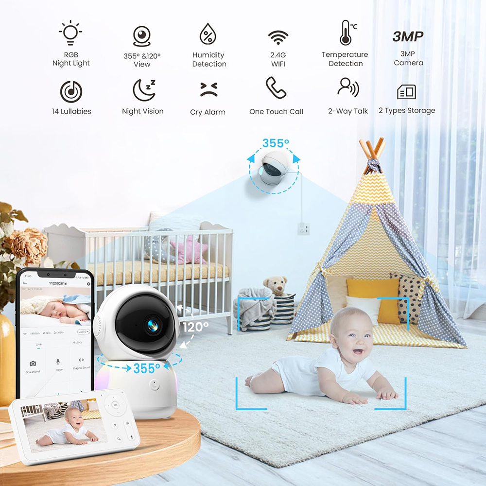 2K Baby Monitor with 2 Cameras - مراجعة Baby Nursery Night Light وسعره
